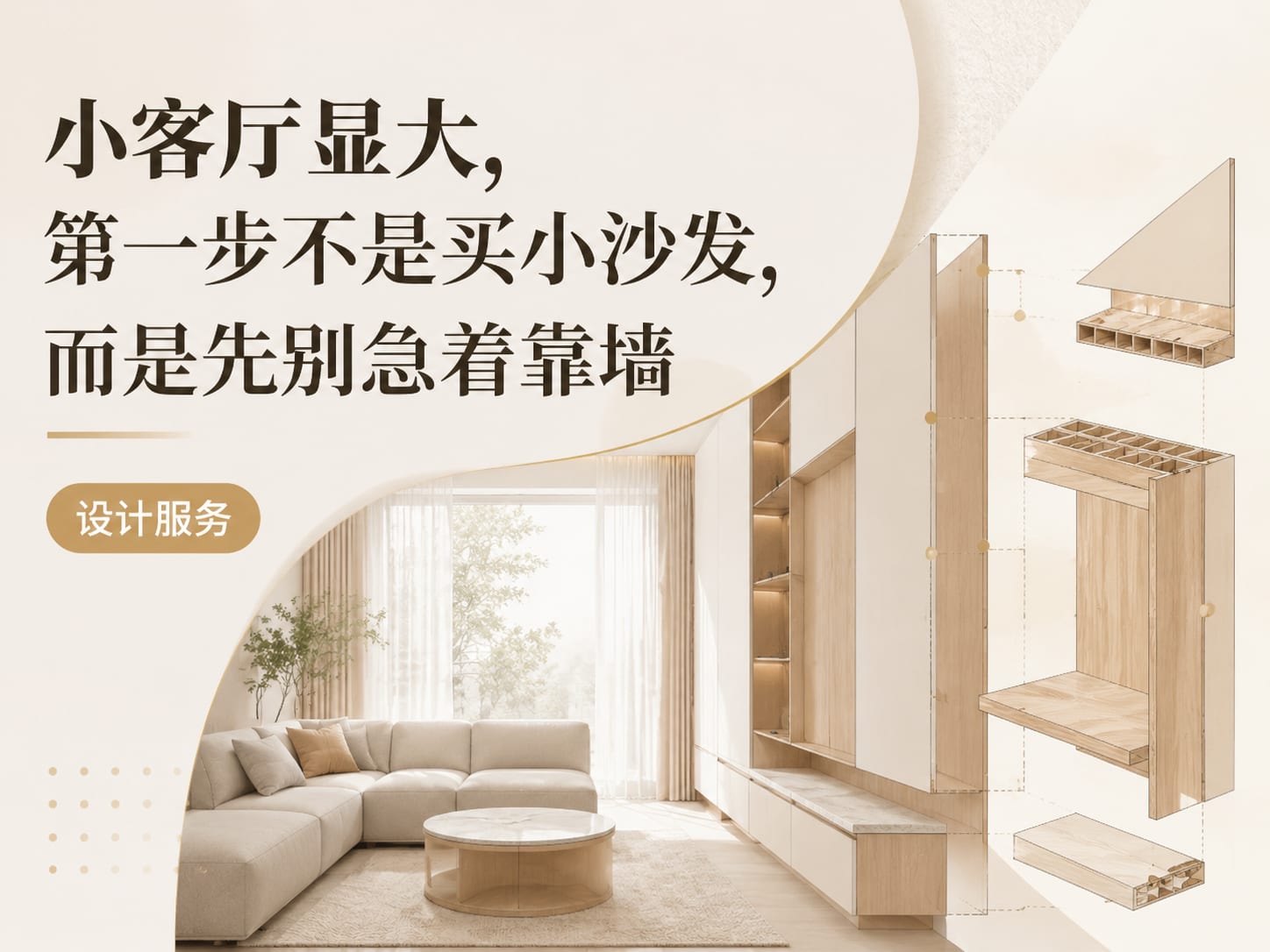 小客厅显大,第一步不是买小沙发,而是先别急着靠墙