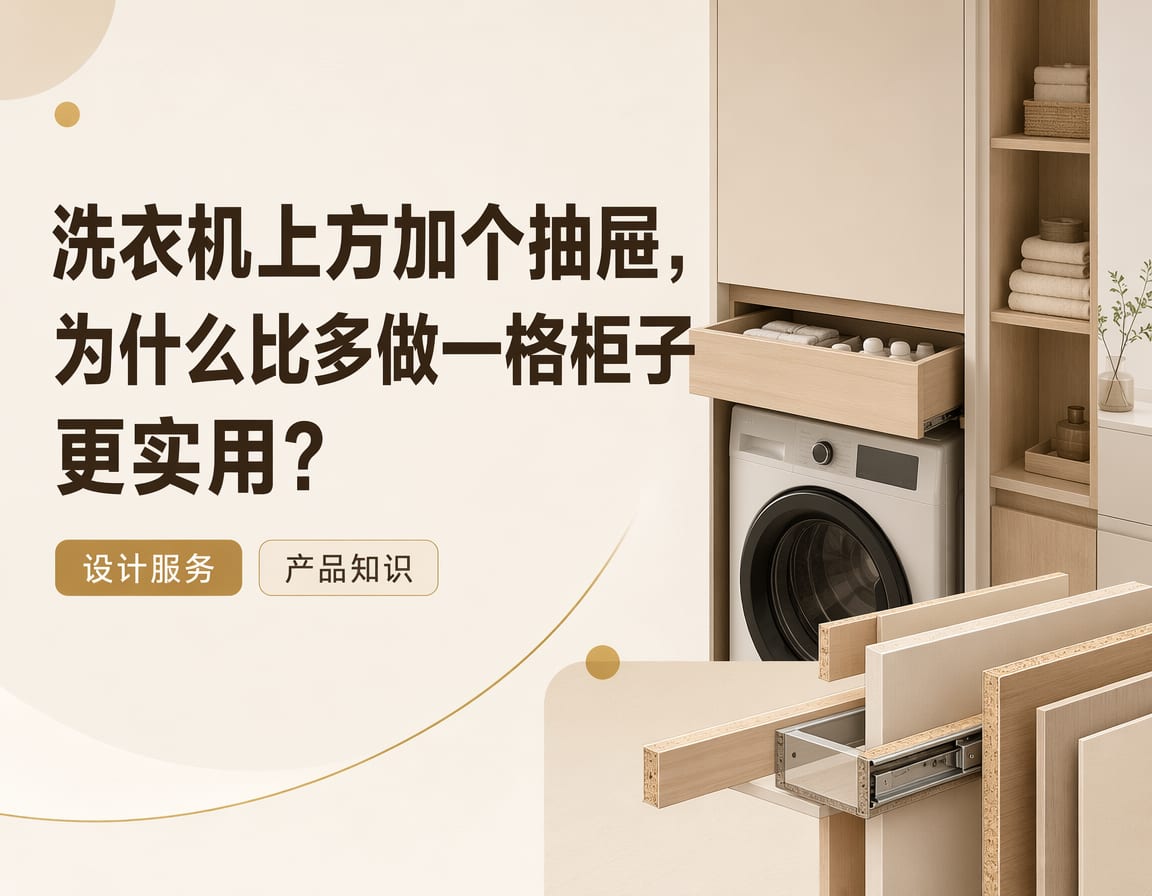 洗衣机上方加个抽屉，为什么比多做一格柜子更实用？
