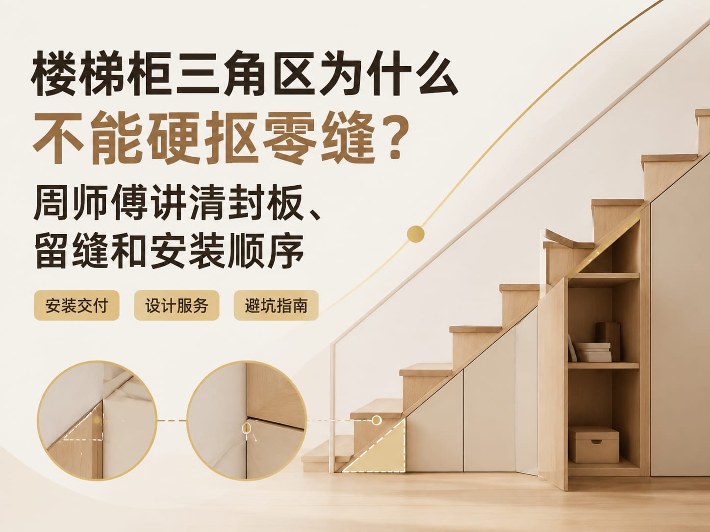 楼梯柜三角区为什么不能硬抠零缝？周师傅讲清封板、留缝和安装顺序