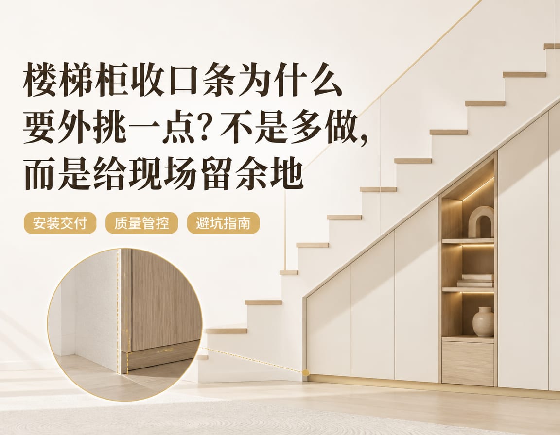 楼梯柜收口条为什么要外挑一点？不是多做，而是给现场留余地