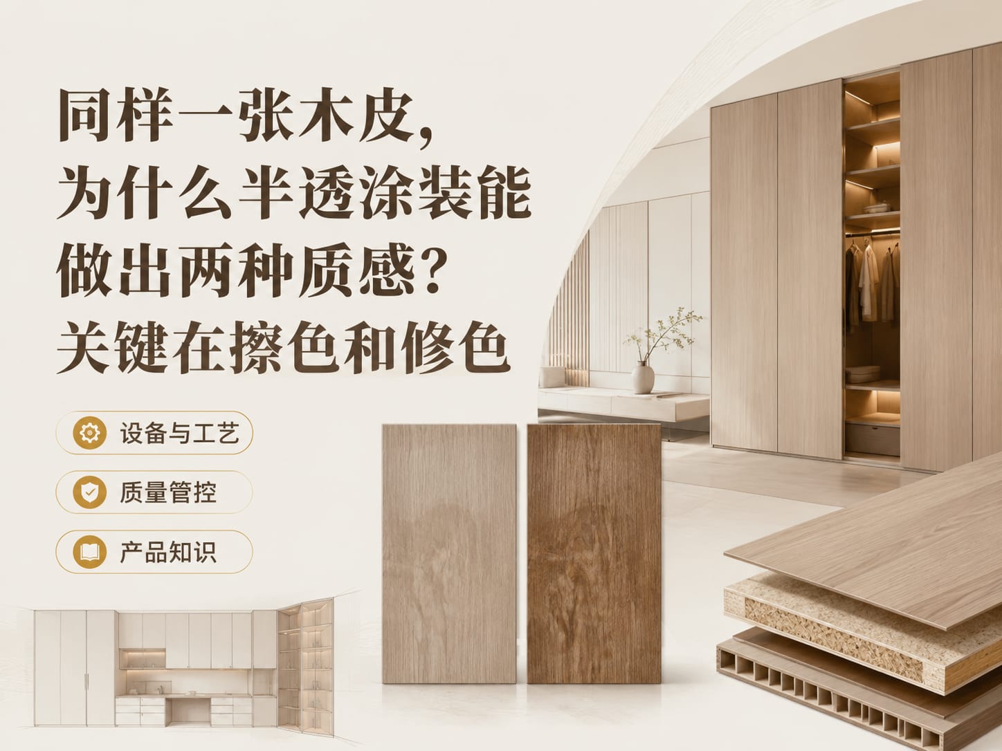 同样一张木皮，为什么半透涂装能做出两种质感？关键在擦色和修色