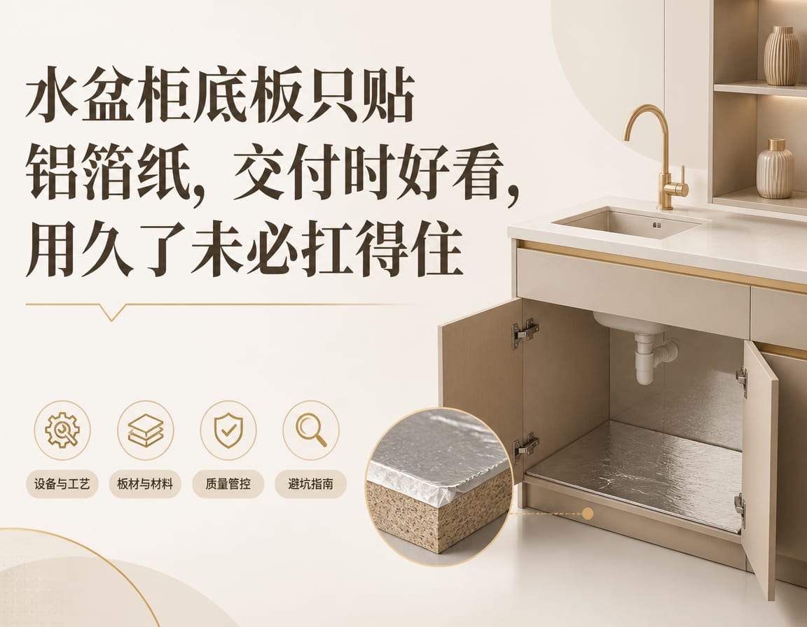 水盆柜底板只贴铝箔纸，交付时好看，用久了未必扛得住