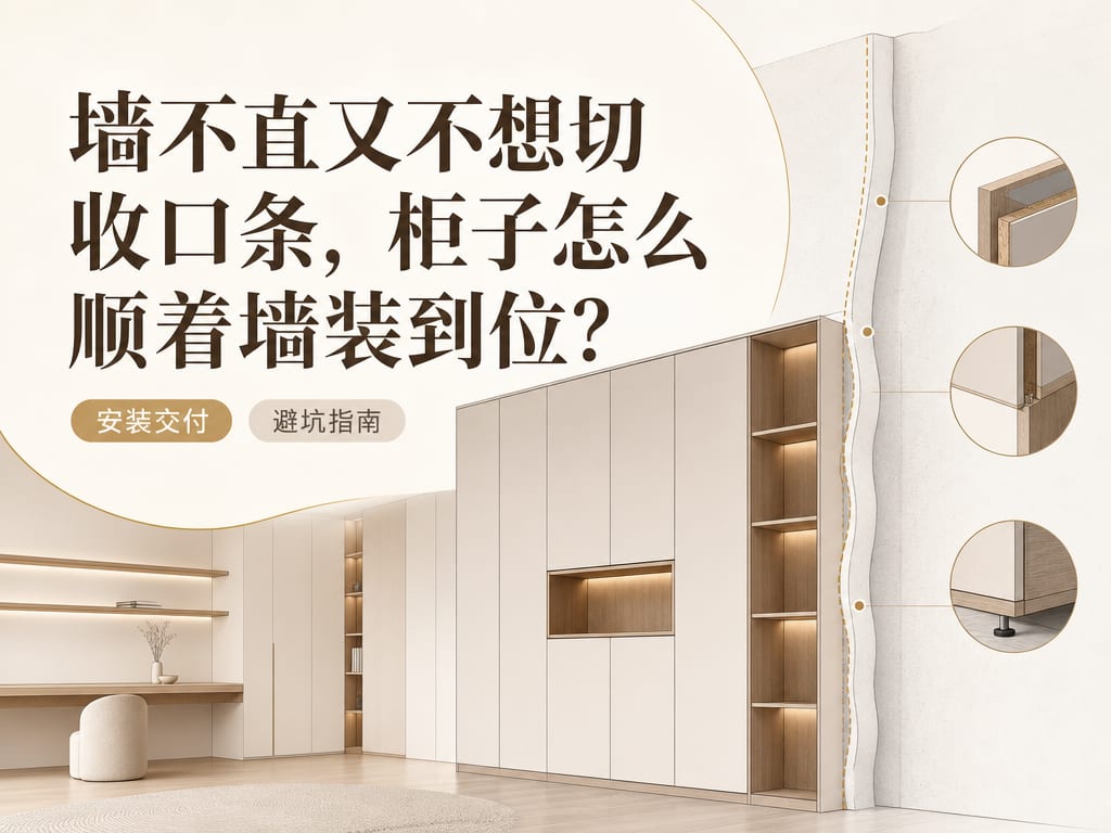 墙不直又不想切收口条,柜子怎么顺着墙装到位?