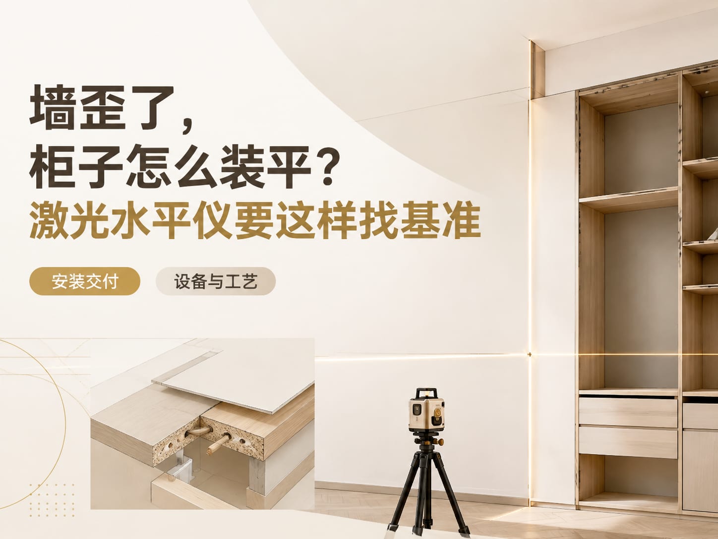 墙歪了,柜子怎么装平?激光水平仪要这样找基准