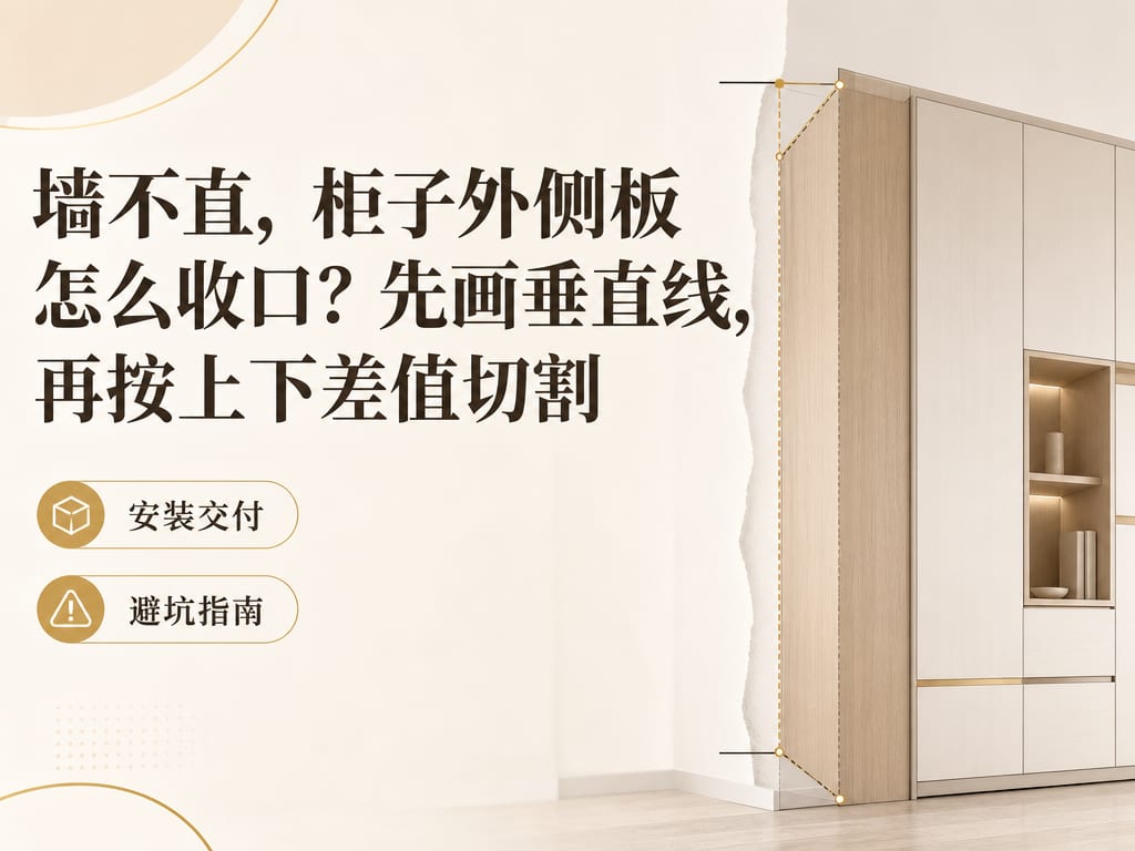 墙不直,柜子外侧板怎么收口?先画垂直线,再按上下差值切割