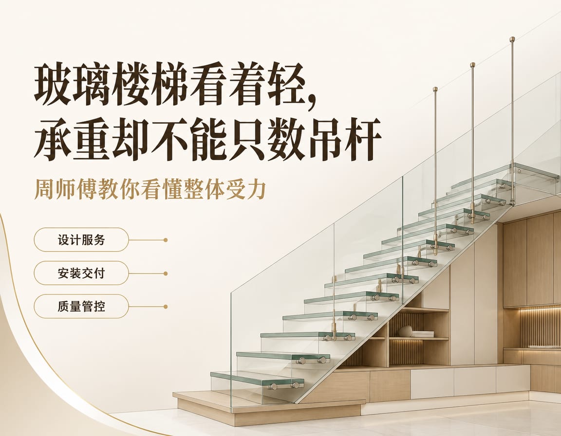玻璃楼梯看着轻，承重却不能只数吊杆：周师傅教你看懂整体受力
