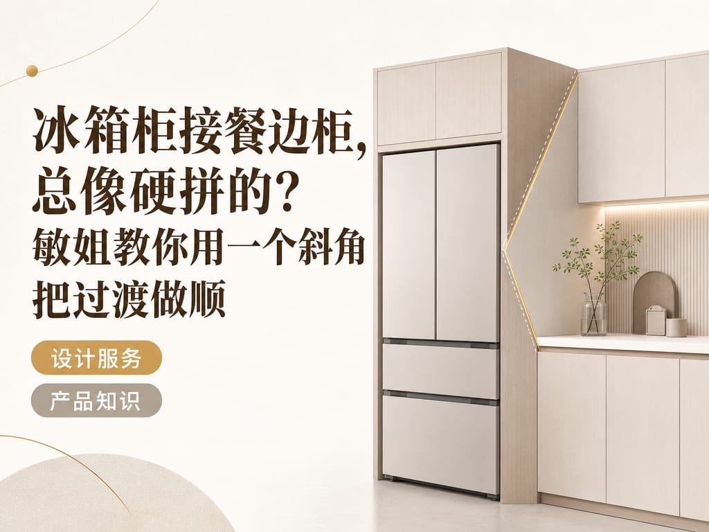 冰箱柜接餐边柜，总像硬拼的？敏姐教你用一个斜角把过渡做顺