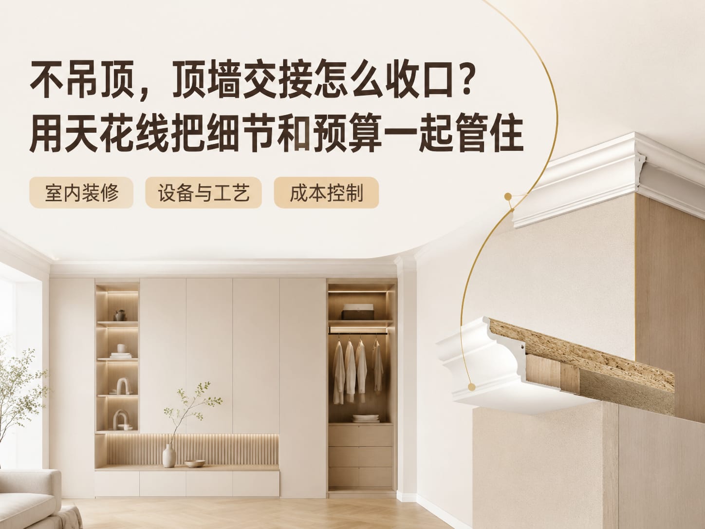 不吊顶，顶墙交接怎么收口？用天花线把细节和预算一起管住