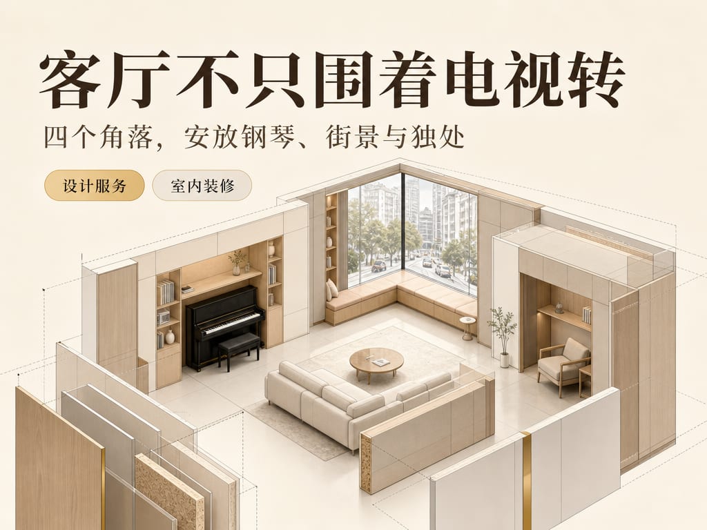 客厅不只围着电视转:四个角落,安放钢琴、街景与独处