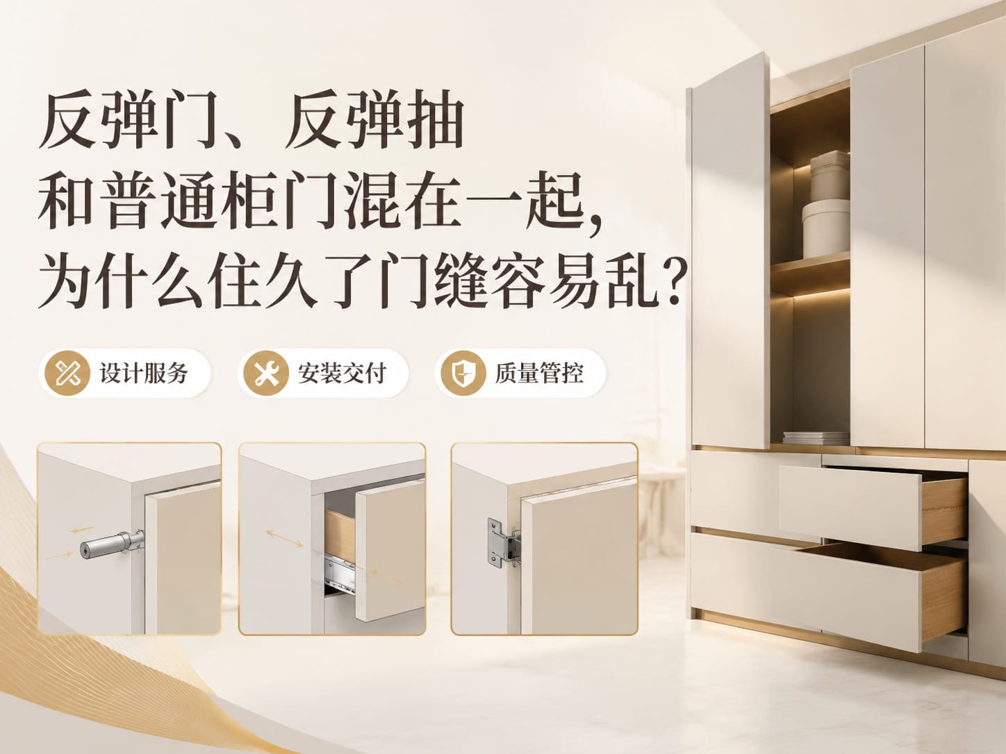 反弹门、反弹抽和普通柜门混在一起，为什么住久了门缝容易乱？