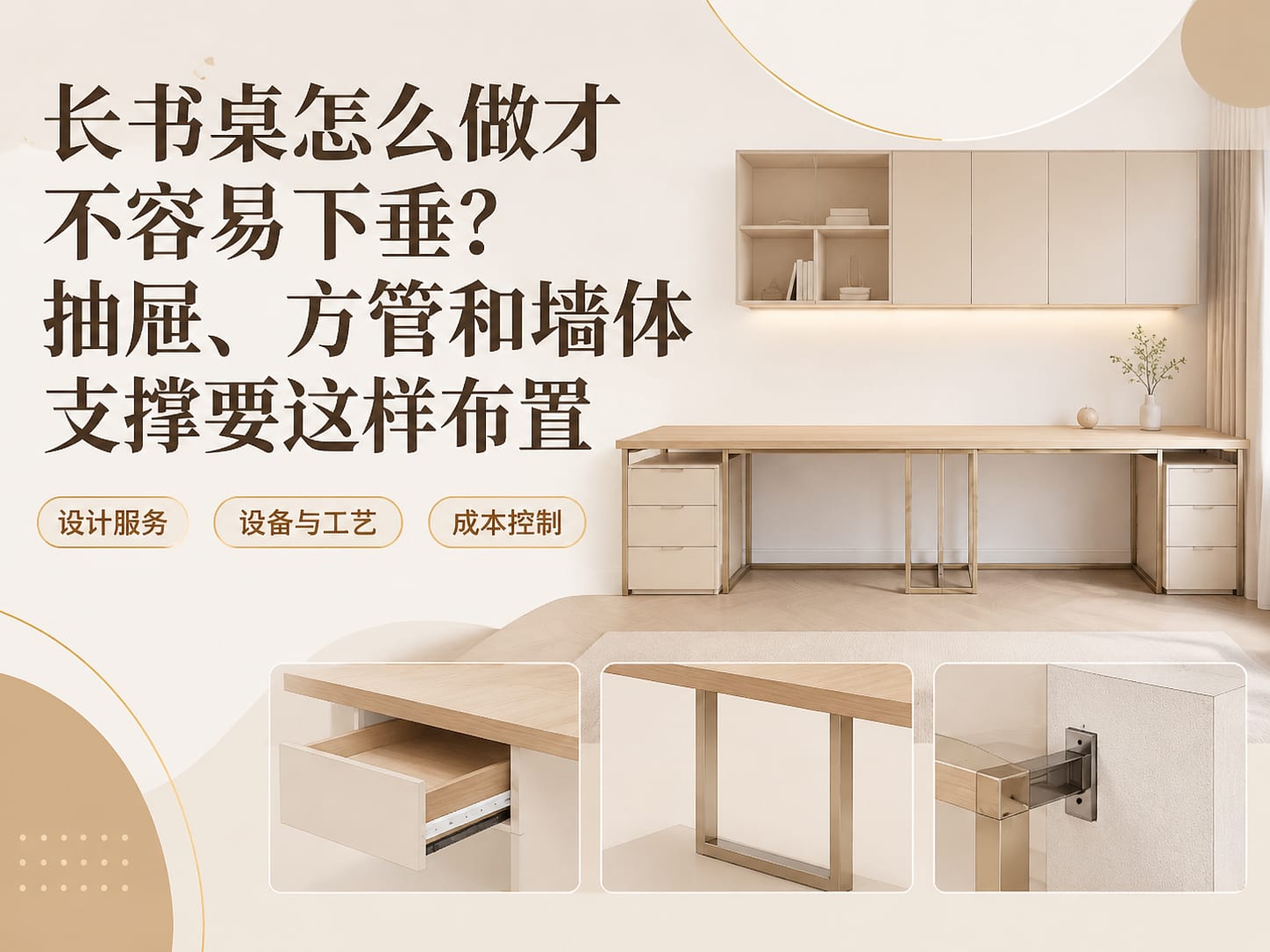 长书桌怎么做才不容易下垂？抽屉、方管和墙体支撑要这样布置