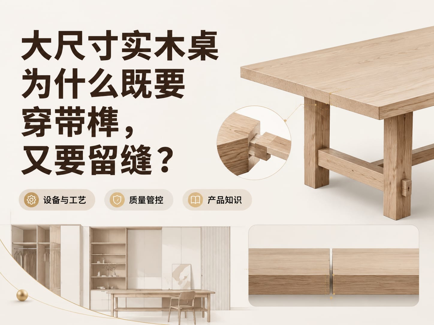 大尺寸实木桌为什么既要穿带榫，又要留缝？