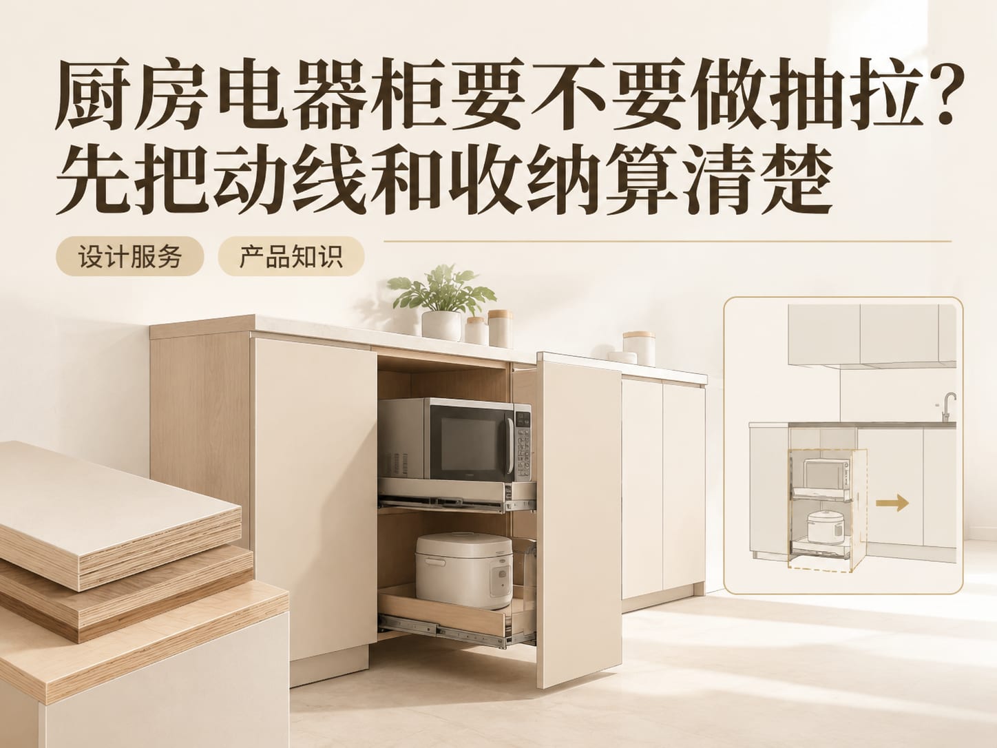 厨房电器柜要不要做抽拉?先把动线和收纳算清楚