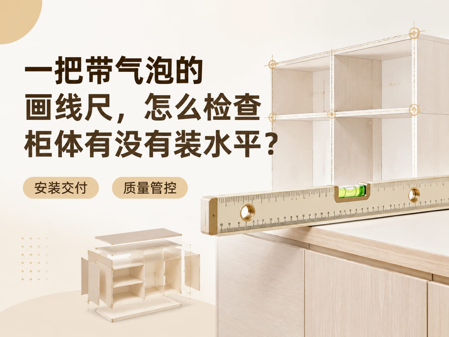 一把带气泡的画线尺,怎么检查柜体有没有装水平?