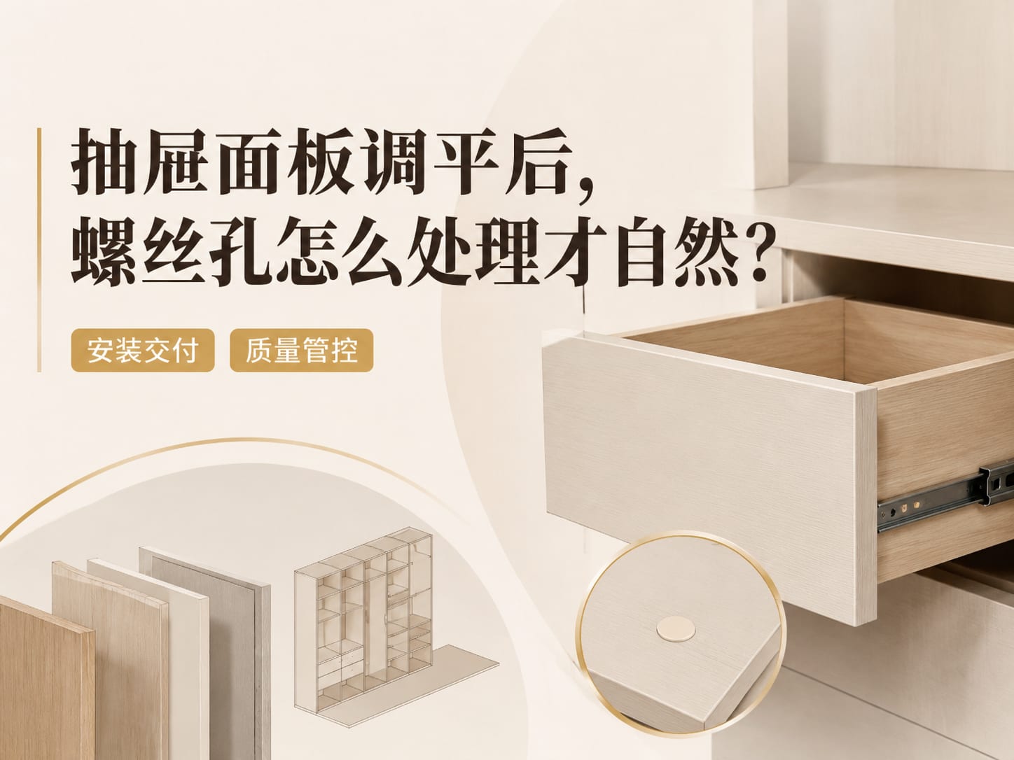 抽屉面板调平后，螺丝孔怎么处理才自然？