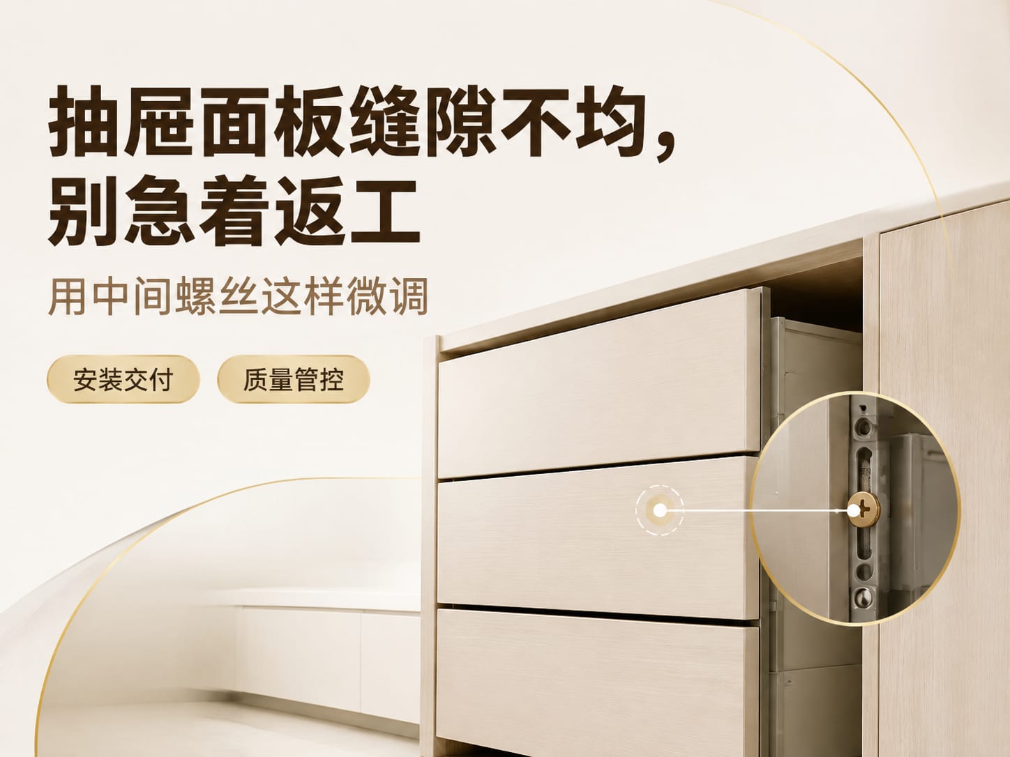 抽屉面板缝隙不均，别急着返工：用中间螺丝这样微调