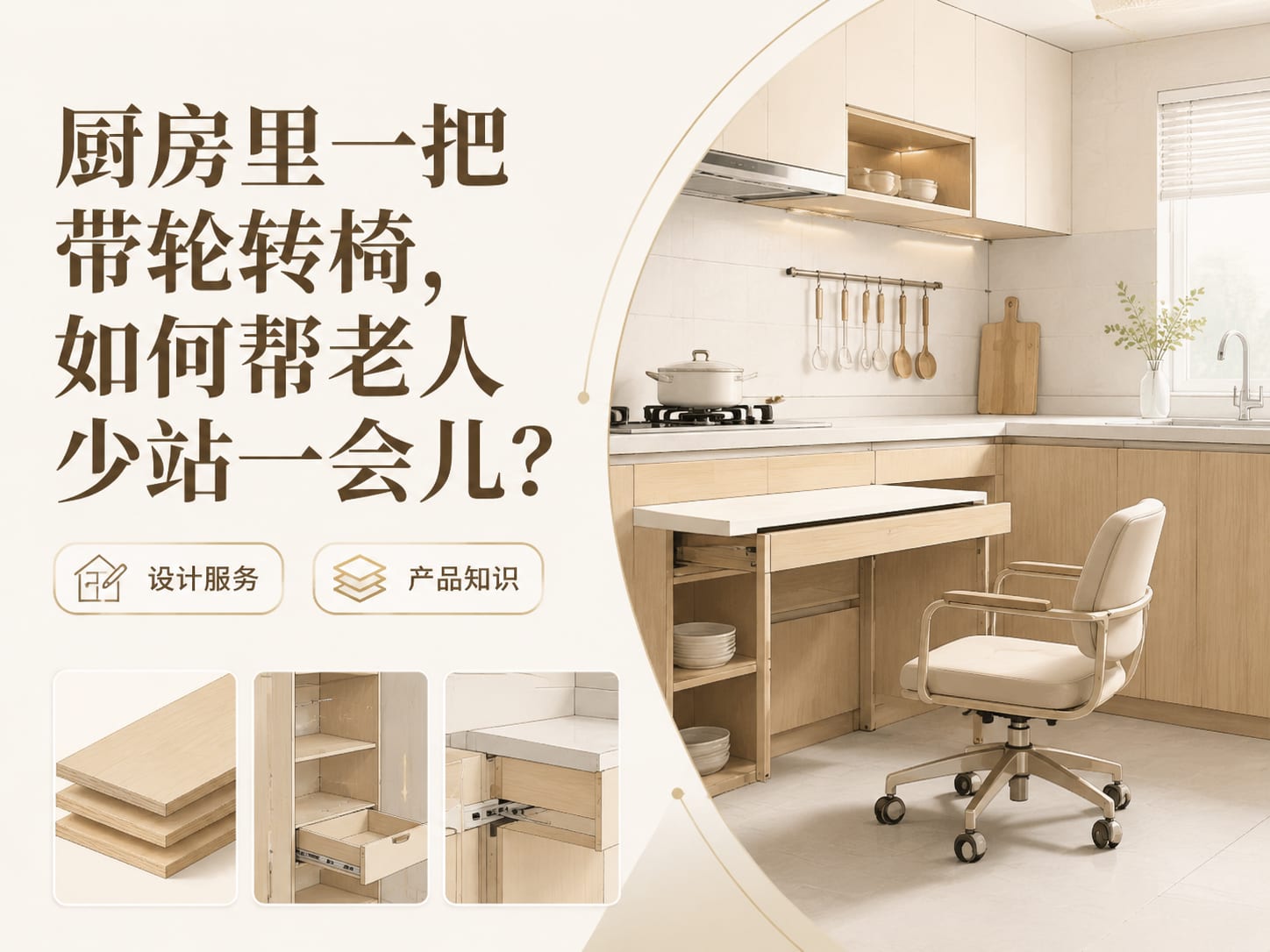 厨房里一把带轮转椅，如何帮老人少站一会儿？