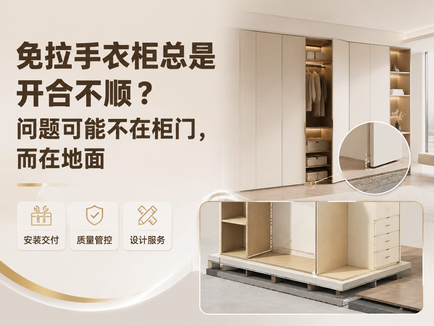 免拉手衣柜总是开合不顺？问题可能不在柜门，而在地面