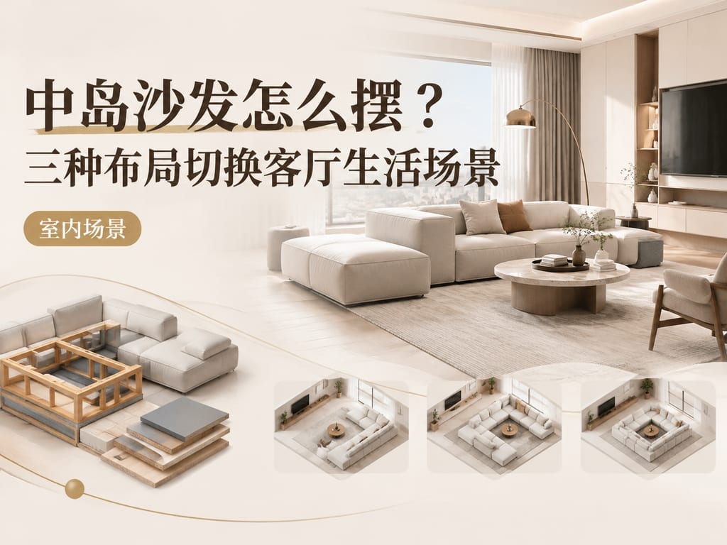 中岛沙发怎么摆?三种布局切换客厅生活场景