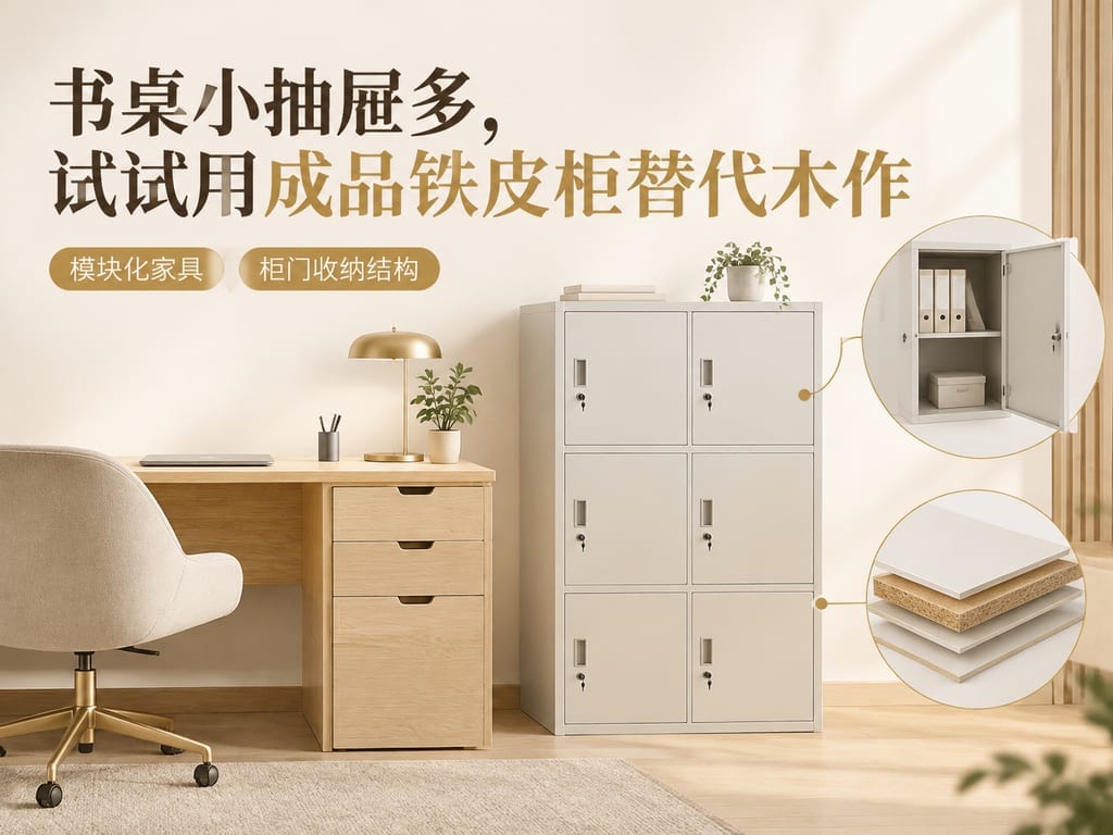 书桌小抽屉多，试试用成品铁皮柜替代木作