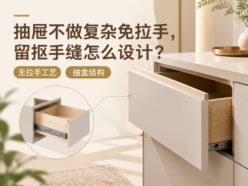抽屉不做复杂免拉手，留抠手缝怎么设计？