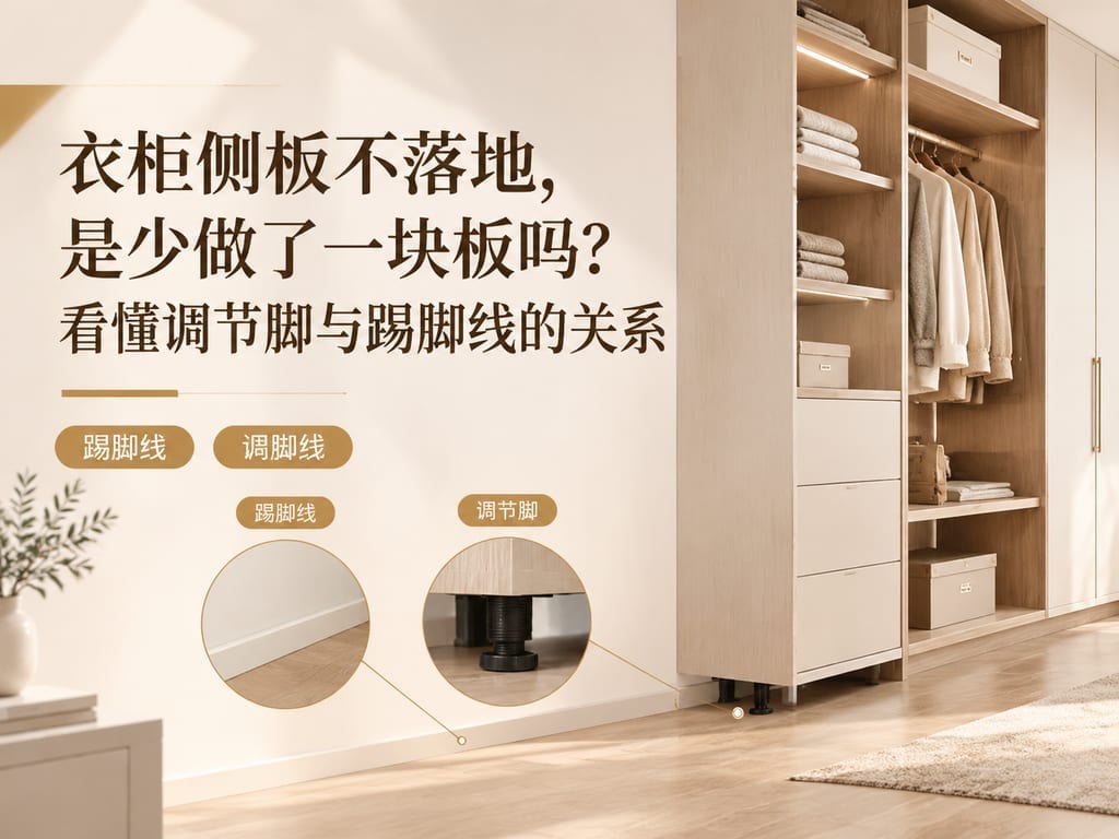 衣柜侧板不落地,是少做了一块板吗?看懂调节脚与踢脚线的关系