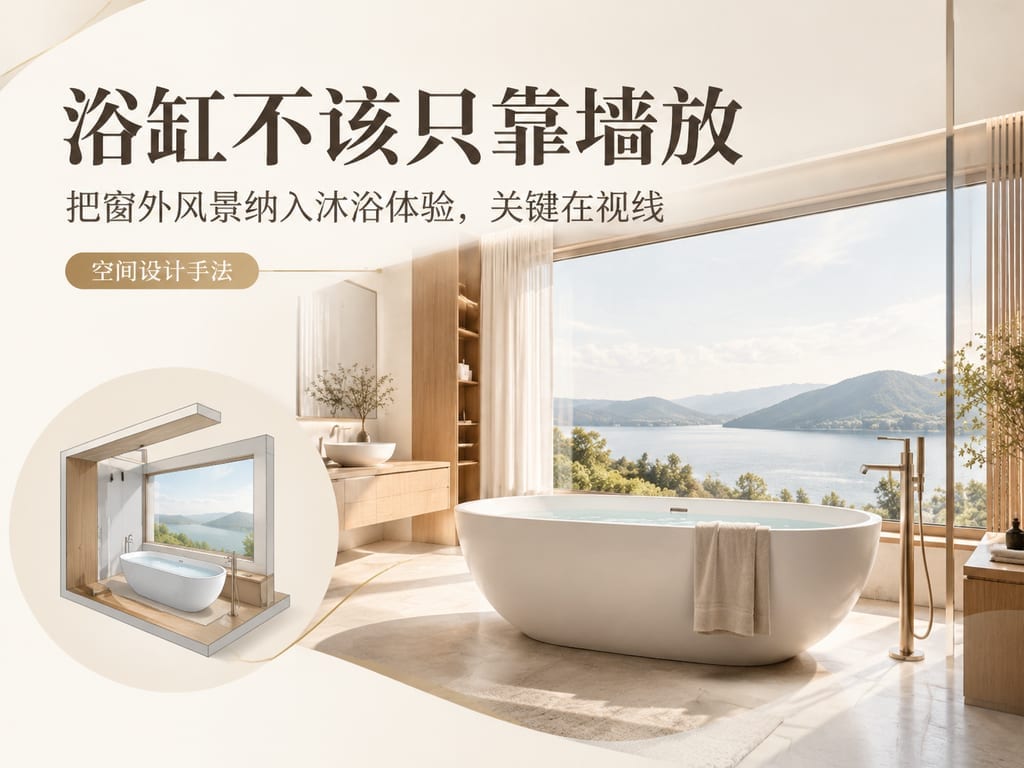 浴缸不该只靠墙放:把窗外风景纳入沐浴体验,关键在视线