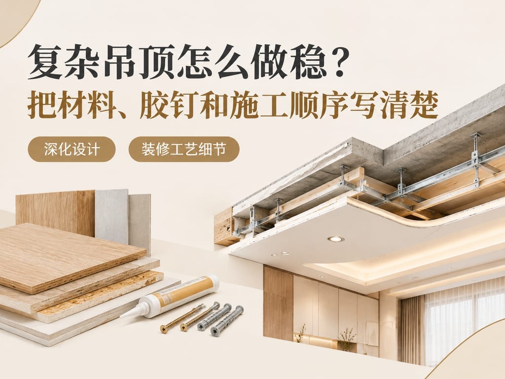 复杂吊顶怎么做稳?把材料、胶钉和施工顺序写清楚