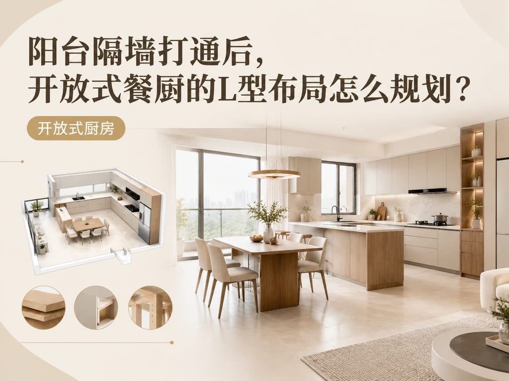 阳台隔墙打通后,开放式餐厨的L型布局怎么规划?