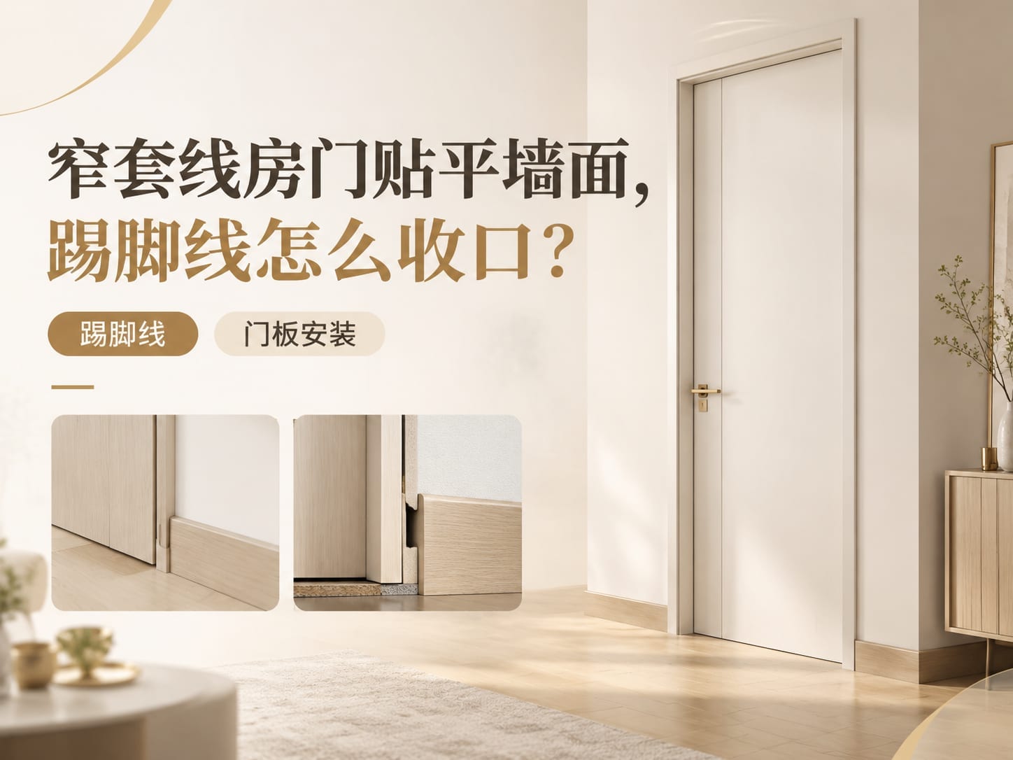 窄套线房门贴平墙面,踢脚线怎么收口?