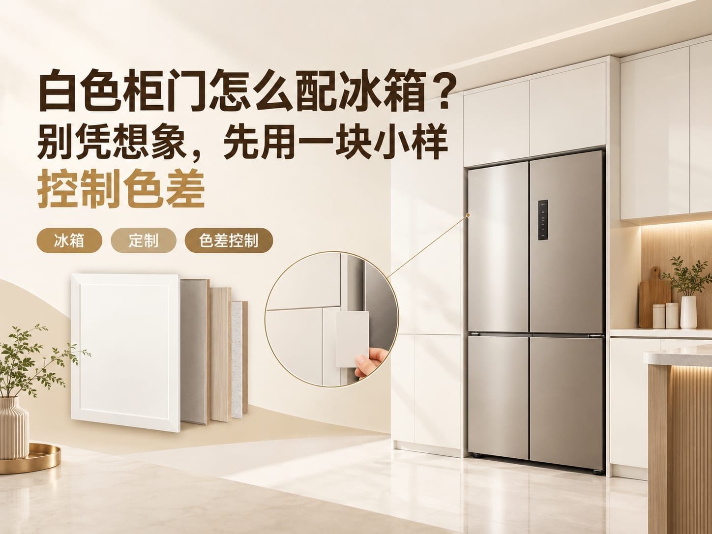 白色柜门怎么配冰箱？别凭想象，先用一块小样控制色差