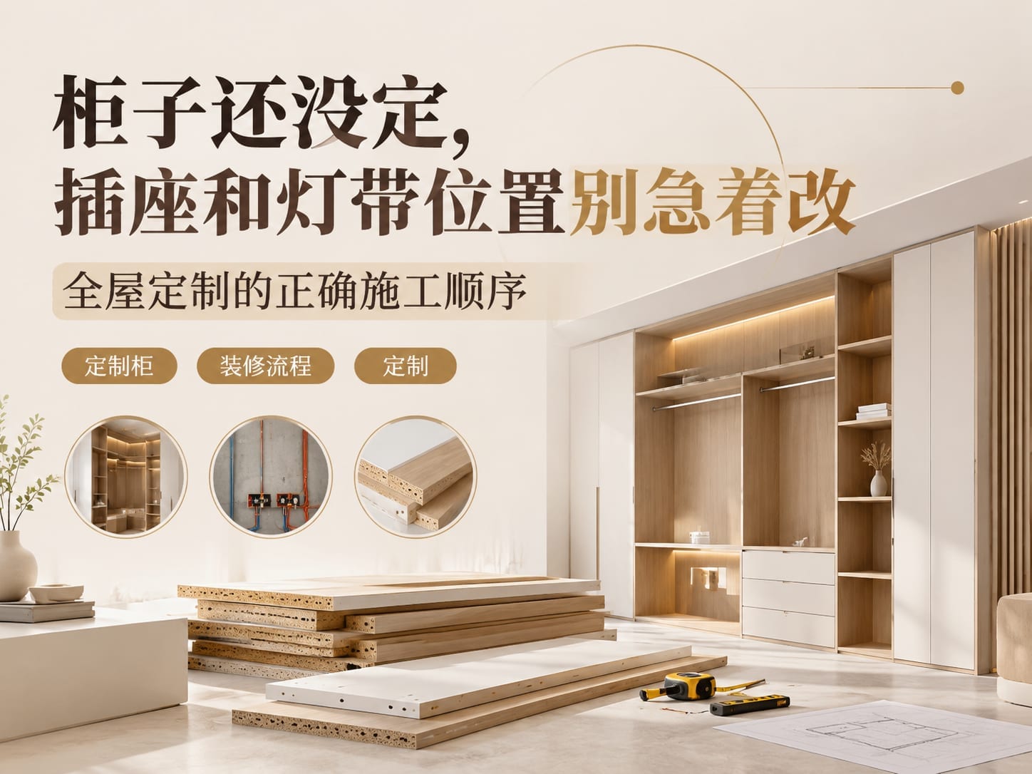 柜子还没定，插座和灯带位置别急着改：全屋定制的正确施工顺序