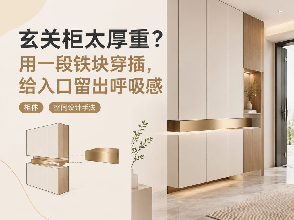 玄关柜太厚重？用一段铁块穿插，给入口留出呼吸感