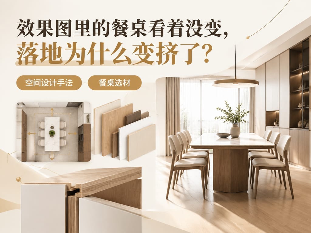效果图里的餐桌看着没变,落地为什么变挤了?