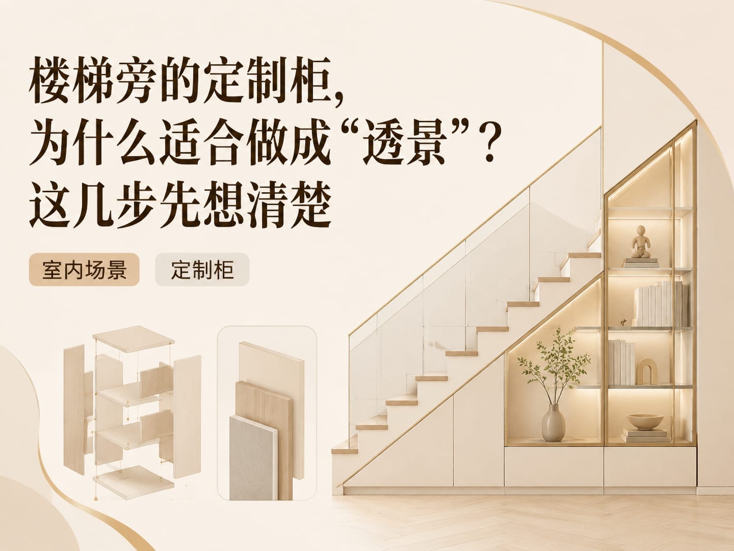 楼梯旁的定制柜,为什么适合做成“透景”?这几步先想清楚