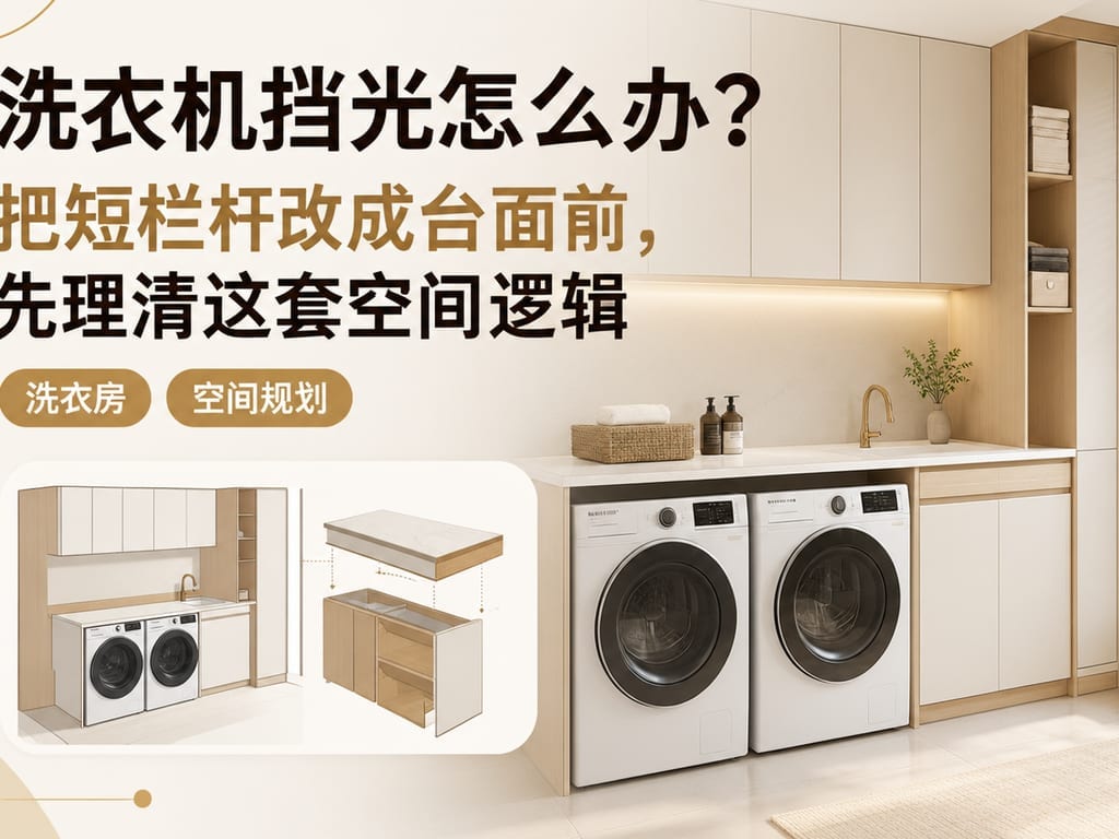 洗衣机挡光怎么办？把短栏杆改成台面前，先理清这套空间逻辑