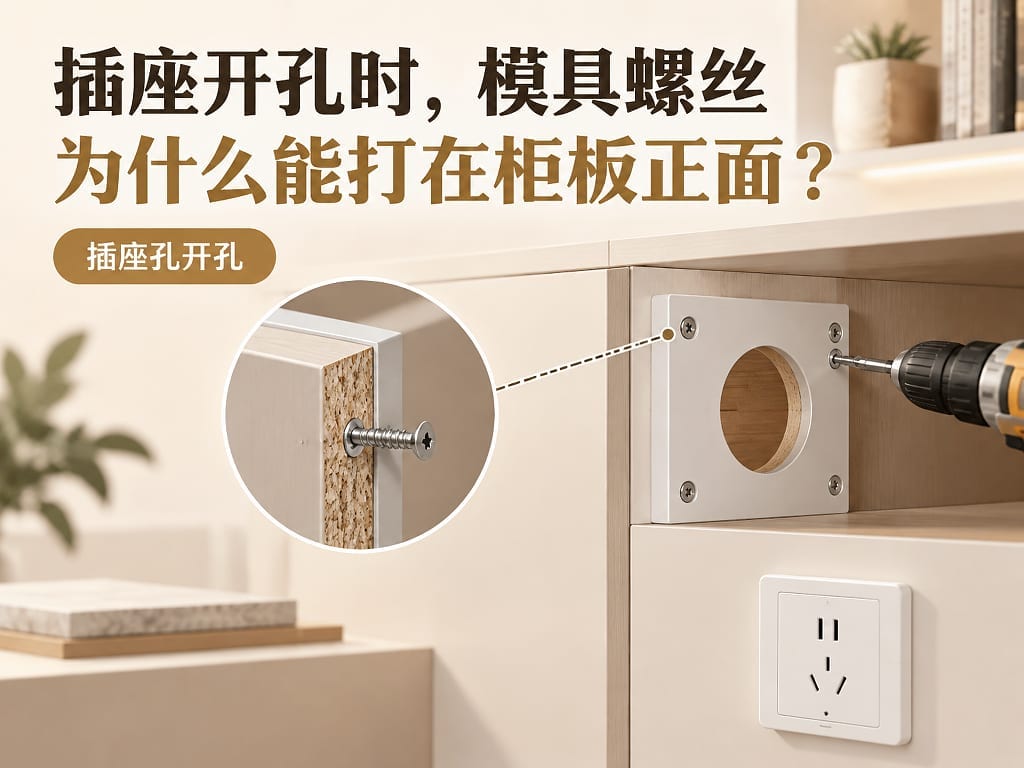插座开孔时，模具螺丝为什么能打在柜板正面？