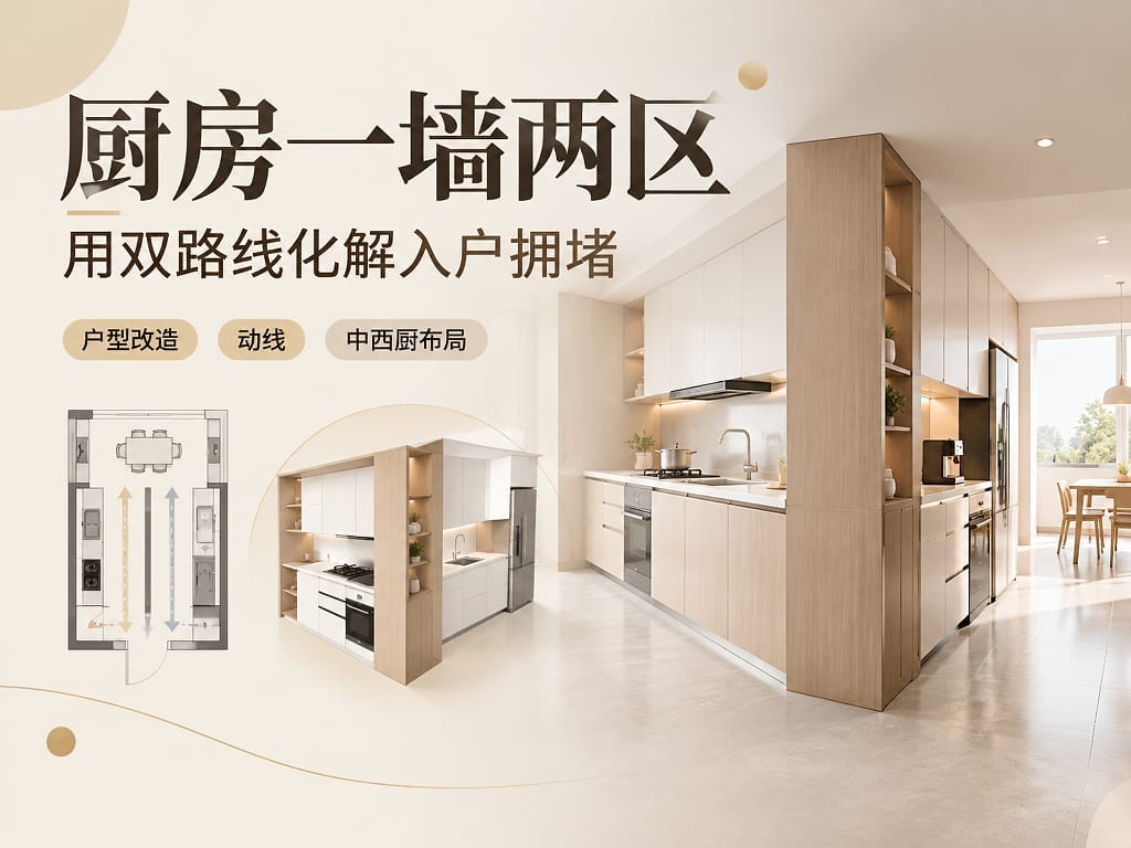 厨房一墙两区：用双路线化解入户拥堵