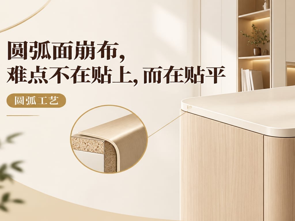 圆弧面崩布，难点不在贴上，而在贴平
