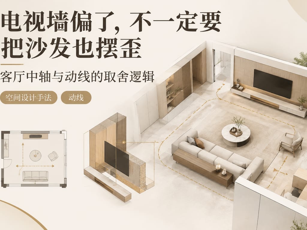 电视墙偏了,不一定要把沙发也摆歪:客厅中轴与动线的取舍逻辑