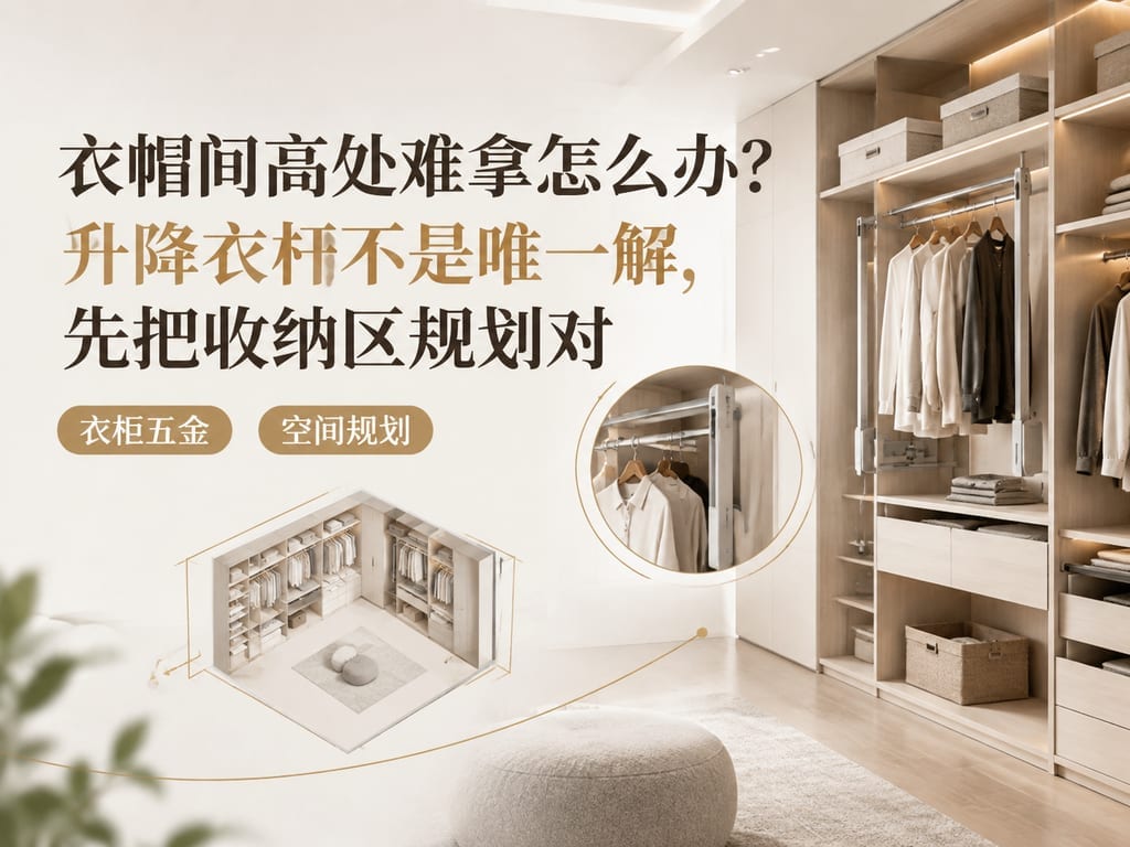衣帽间高处难拿怎么办?升降衣杆不是唯一解,先把收纳区规划对