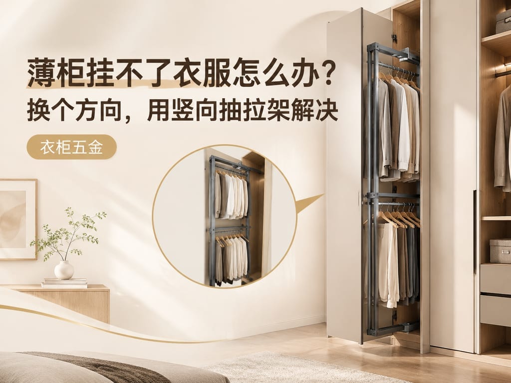 薄柜挂不了衣服怎么办？换个方向，用竖向抽拉架解决