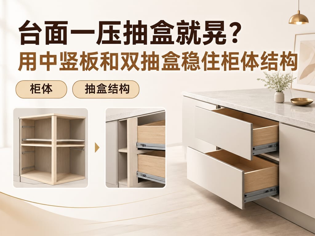 台面一压抽盒就晃?用中竖板和双抽盒稳住柜体结构