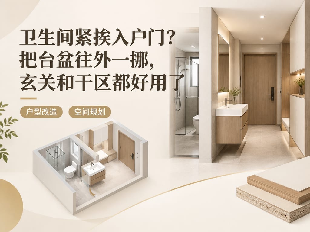 卫生间紧挨入户门？把台盆往外一挪，玄关和干区都好用了