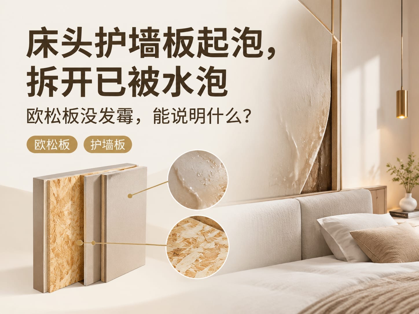 床头护墙板起泡，拆开已被水泡：欧松板没发霉，能说明什么？