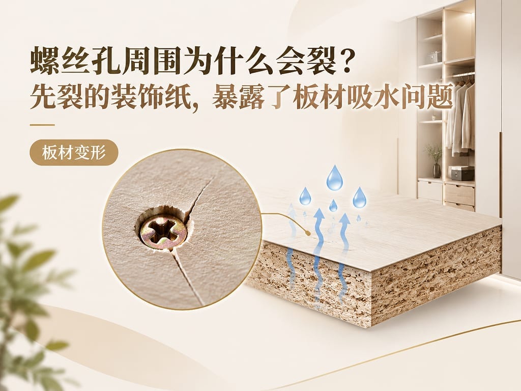 螺丝孔周围为什么会裂？先裂的装饰纸，暴露了板材吸水问题
